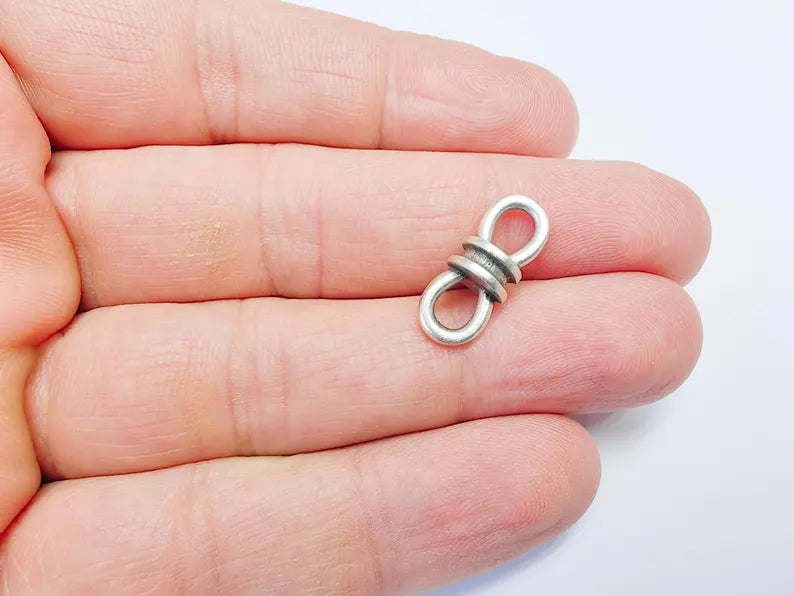 5 Antique Silver Double Loop Connector, Boho Findings, Earring Component, Rustic findings, Necklace Parts, Antique Silver Plated 20x7mm G36743