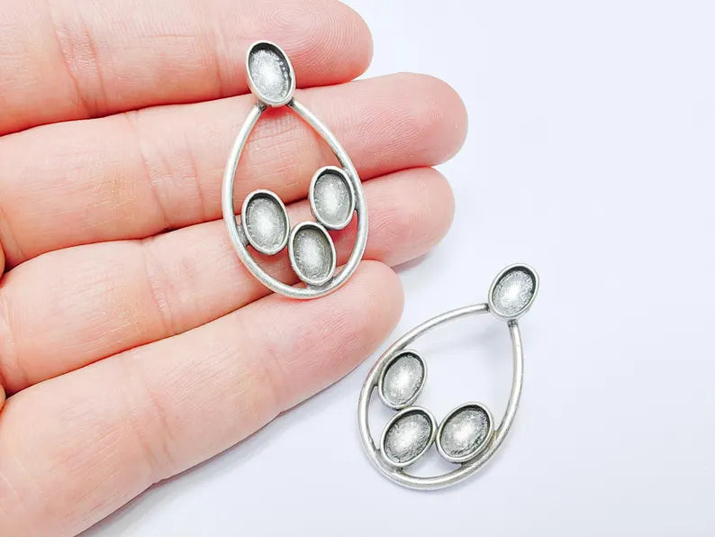 Drop Oval Earring Stud Base, Earring Blank, Ear Resin Bezel, Cabochon Mounting, Antique Silver Plated Brass (9x6mm bezel) G36761