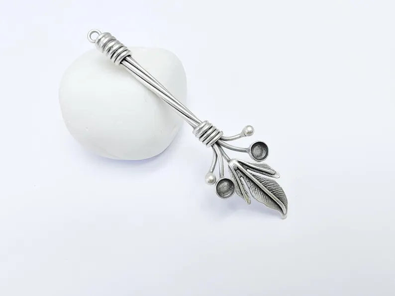 Leaf Pendant Bezel, Cabochon Blank, Locket Pendant Base, inlay Mounting, Resin Necklace, Antique Silver Plated Brass 6mm G36762