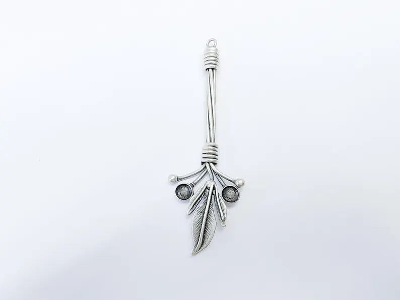 Leaf Pendant Bezel, Cabochon Blank, Locket Pendant Base, inlay Mounting, Resin Necklace, Antique Silver Plated Brass 6mm G36762