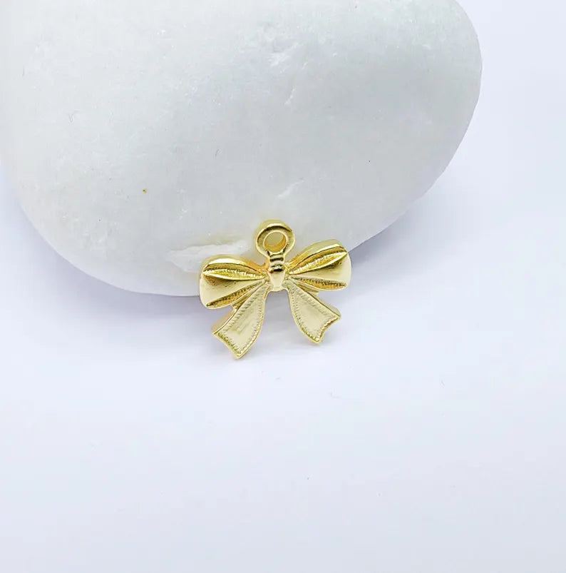 5 Bow Charm, Bow Tie Pendant, Ribbon Charms, Earring Charms, Dangle Pendant, Gold Plated 14x13mm G36768