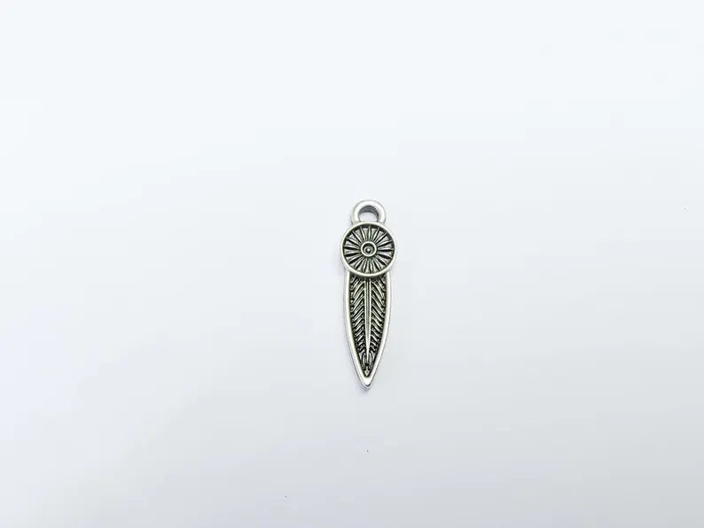 5 Boho Charm, Vintage Style Charms, Earring Charms, Minimalist Dangle Pendant, Necklace Parts, Antique Silver Plated 26x7mm G36769