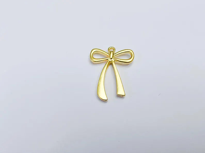 Bow Charm, Bow Tie Pendant, Ribbon Charms, Earring Charms, Dangle Pendant, Gold Plated 32x24mm G36772