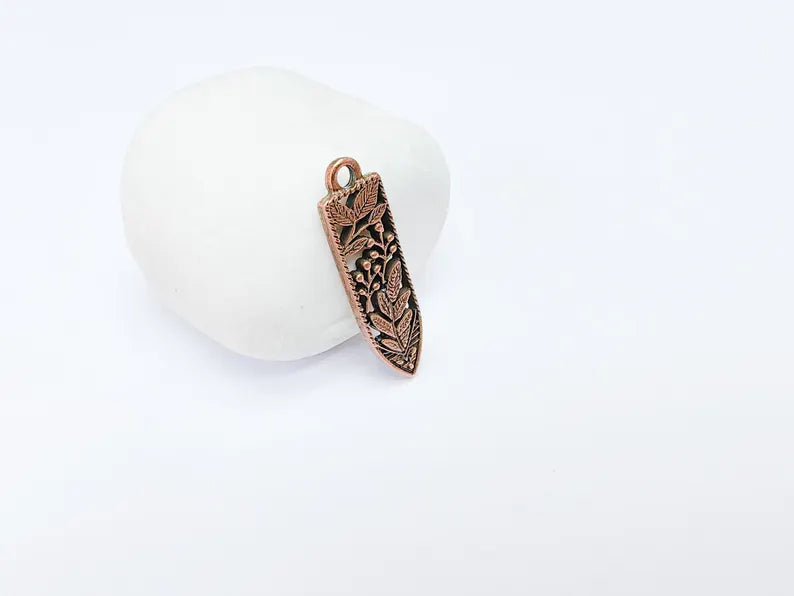 2 Leafy Flower Fruit Charms, Earring Charms, Necklace Parts, Floral Charm for Nature Inspired Jewelry, Antique Copper Plated 37x10mm G36773