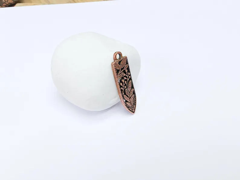 2 Leafy Flower Fruit Charms, Earring Charms, Necklace Parts, Floral Charm for Nature Inspired Jewelry, Antique Copper Plated 37x10mm G36773