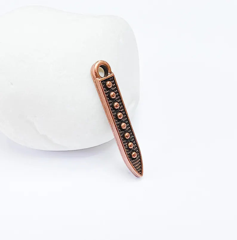 5 Antique Copper Bar Charm, Earring Charm, Boho Pendant Charm, Dangle Bracelet Charm, Necklace Parts, Antique Copper Plated 31x5mm G36776