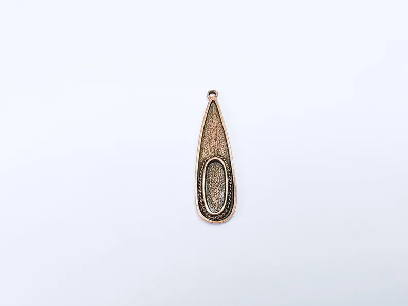 Bohemian Pendant Blank, Cabochon Bezel, Locket Base, inlay Mounting,Resin Necklace,Antique Copper Plated Zamac 53x14mm (18x7mm bezel) G36778