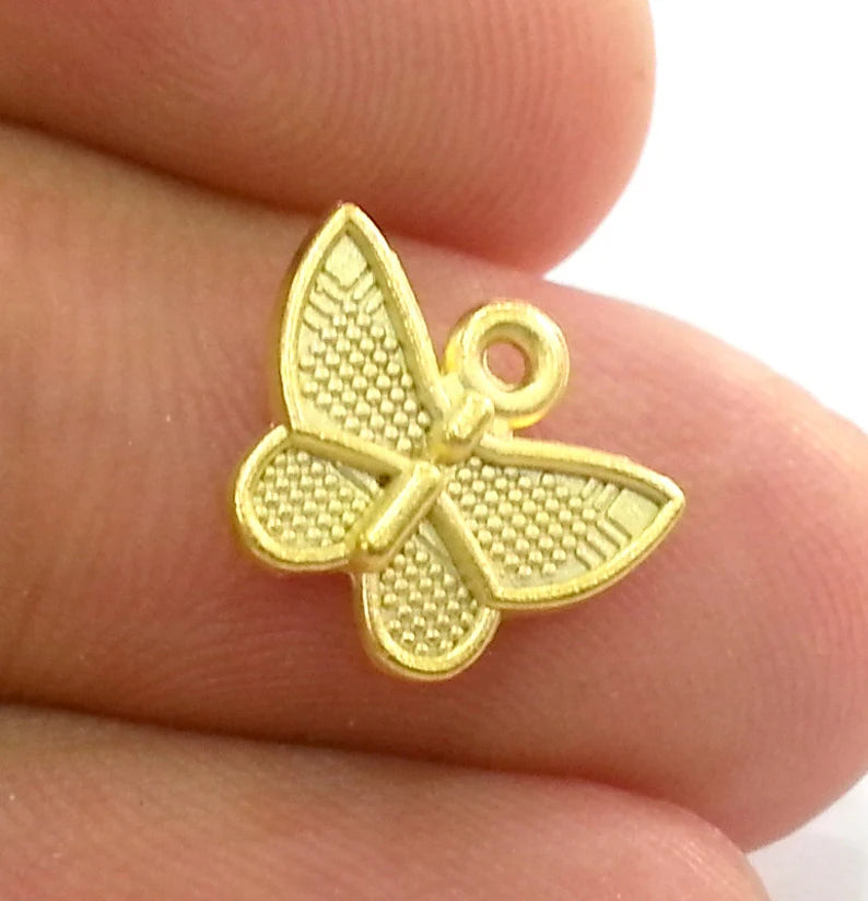 10 Gold Charms Butterfly Charms 10 pcs (12x10 mm) Gold Plated Charms , G20657