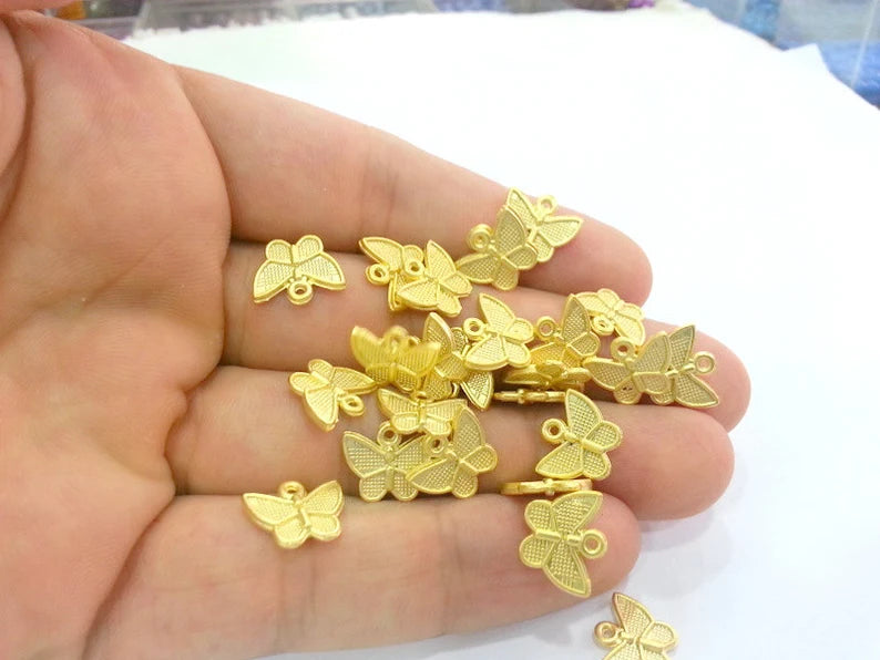 10 Gold Charms Butterfly Charms 10 pcs (12x10 mm) Gold Plated Charms , G20657