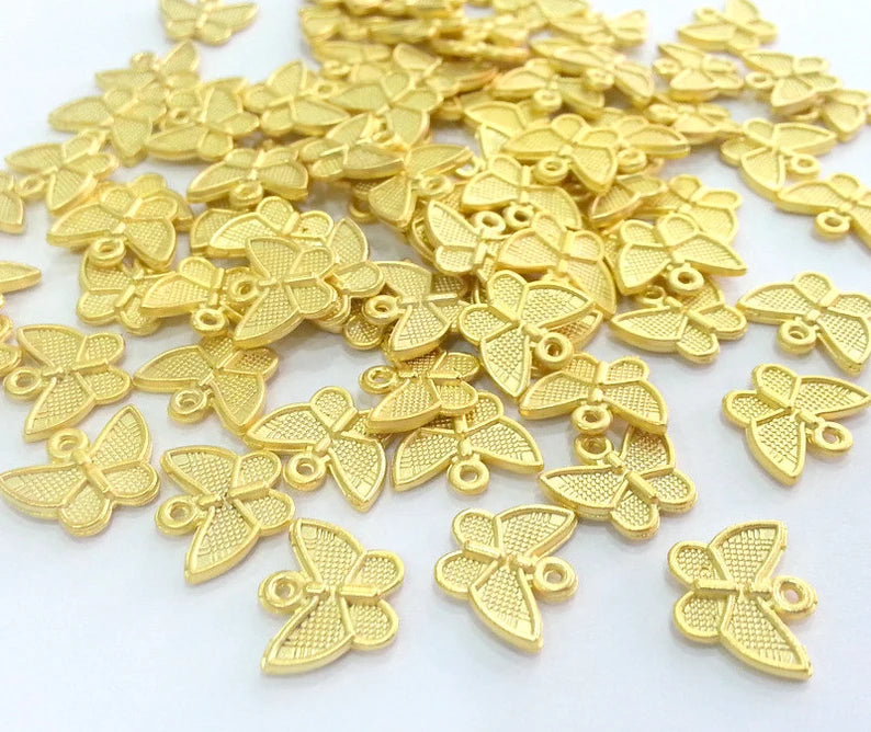 10 Gold Charms Butterfly Charms 10 pcs (12x10 mm) Gold Plated Charms , G20657