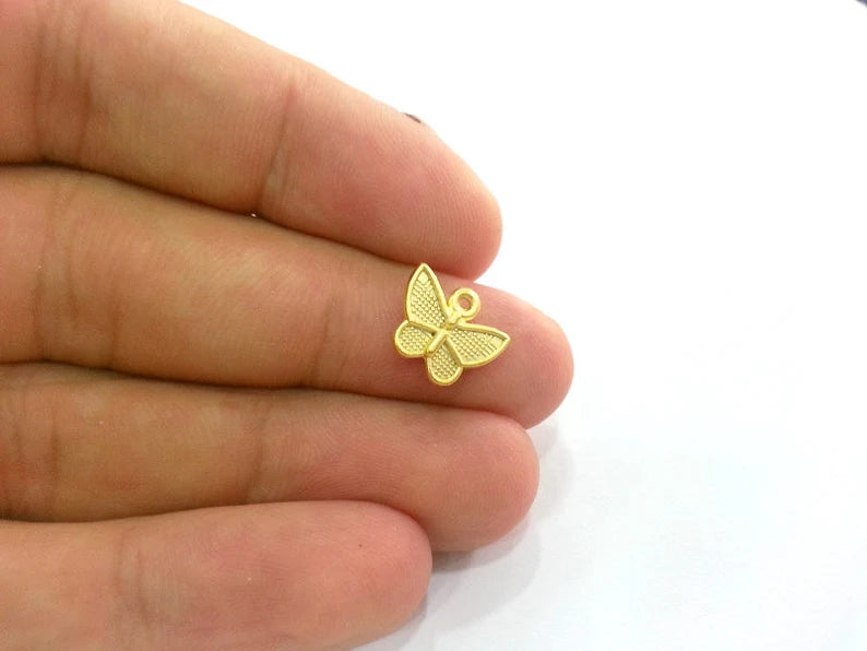 10 Gold Charms Butterfly Charms 10 pcs (12x10 mm) Gold Plated Charms , G20657