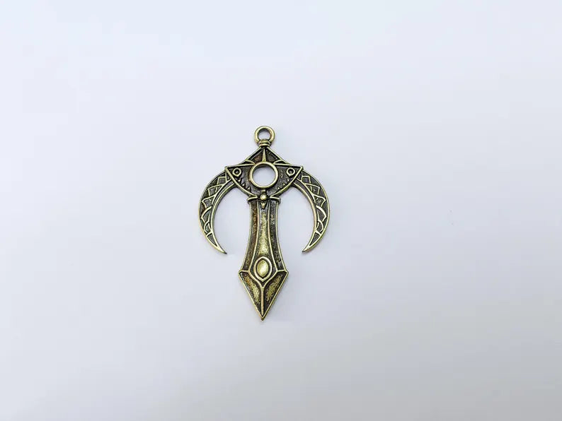 Mystical Bohemian Pendant, Mythology Crescent Charm, Tuareg Charm, Earring Charm, Gothic Pendant, Antique Bronze Plated Zamac 48x31mm G36650