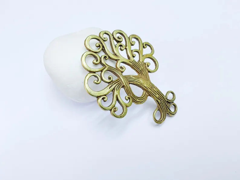 Tree Pendant Charms, Nature Pendant Boho Earring Charms, Dangle Pendant, Necklace Part, Antique Bronze Plated 68x52mm G36779