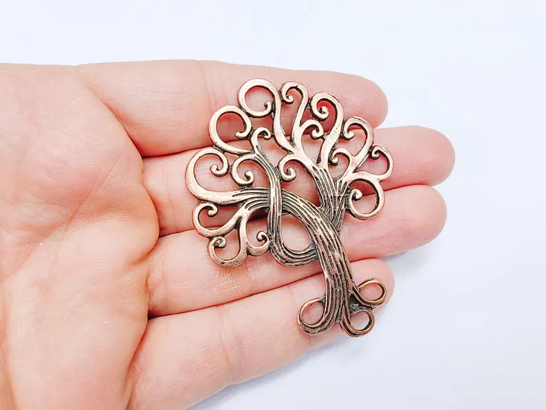 Tree Pendant Charms, Nature Pendant Boho Earring Charms, Dangle Pendant, Necklace Part, Antique Copper Plated 68x52mm G36782