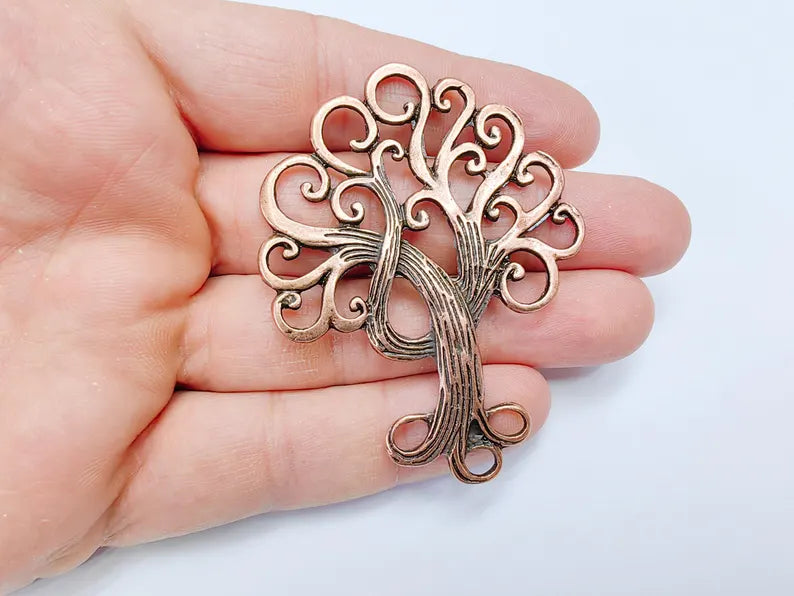 Tree Pendant Charms, Nature Pendant Boho Earring Charms, Dangle Pendant, Necklace Part, Antique Copper Plated 68x52mm G36782