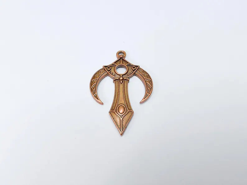 Mystical Bohemian Pendant, Mythology Crescent Charm, Tuareg Charm, Earring Charm, Gothic Pendant, Antique Copper Plated Zamac 48x31mm G36652