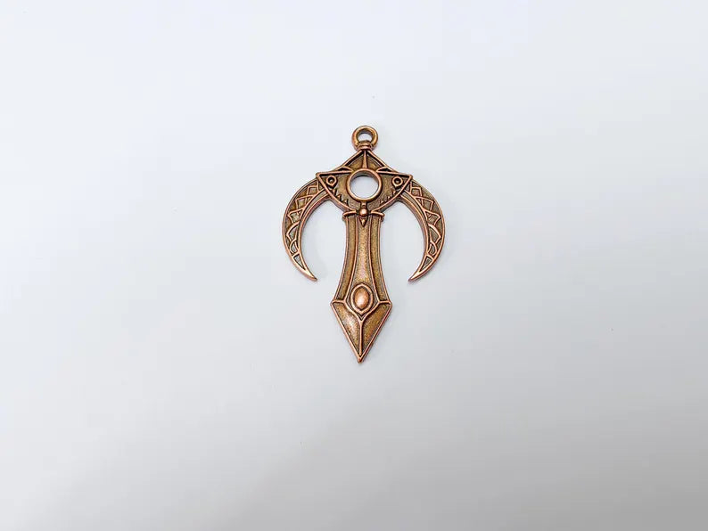 Mystical Bohemian Pendant, Mythology Crescent Charm, Tuareg Charm, Earring Charm, Gothic Pendant, Antique Copper Plated Zamac 48x31mm G36652