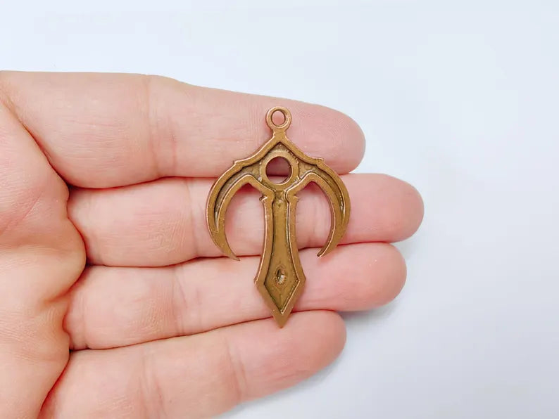 Mystical Bohemian Pendant, Mythology Crescent Charm, Tuareg Charm, Earring Charm, Gothic Pendant, Antique Copper Plated Zamac 48x31mm G36652