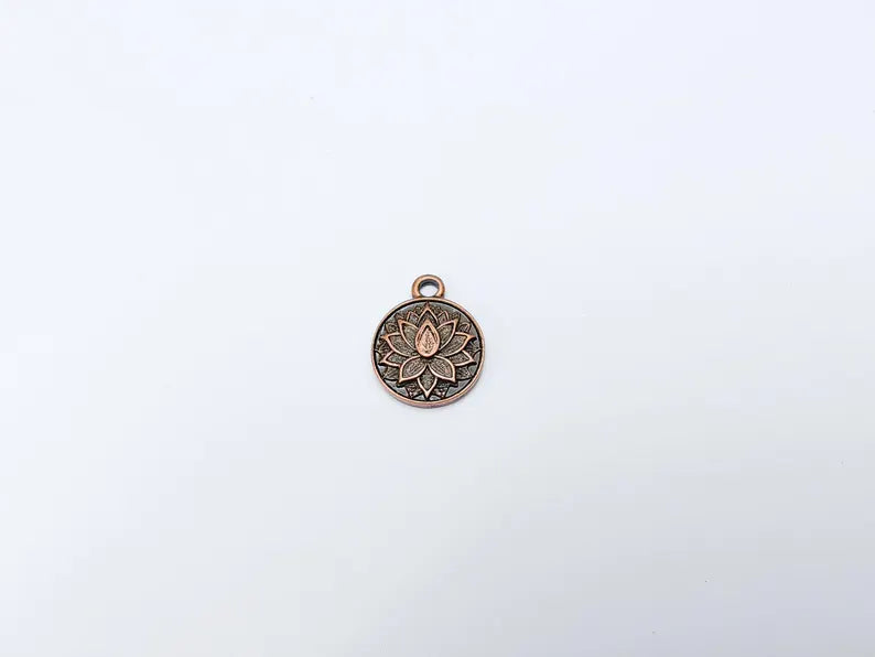 Lotus Flower Charms, Boho Charms, Earring Charms, Copper Dangle Pendant, Necklace Parts, Antique Copper Plated 19x15mm G36656