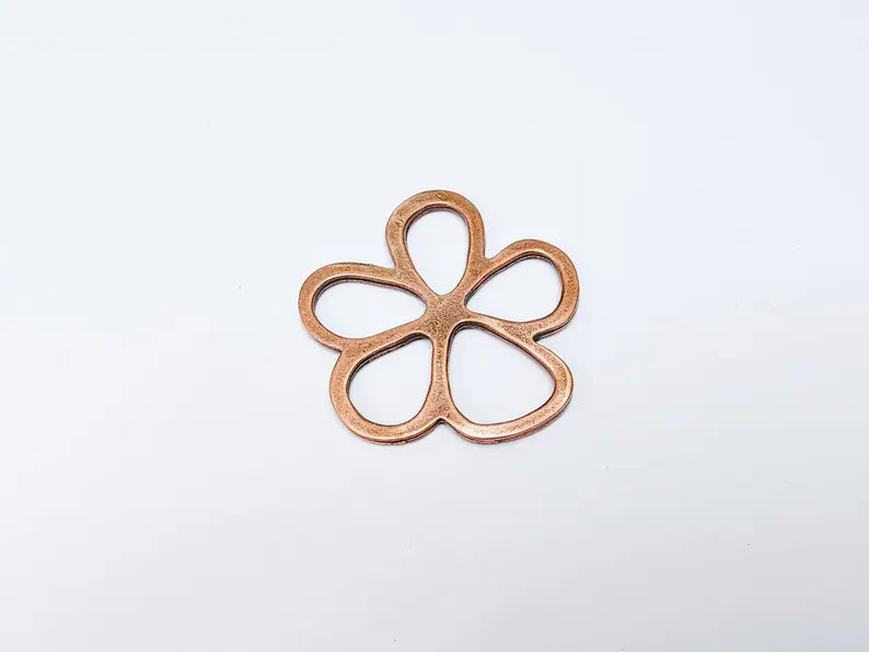 2 Daisy Flower Charms Antique Copper Plated Charms (50x48mm) G36657