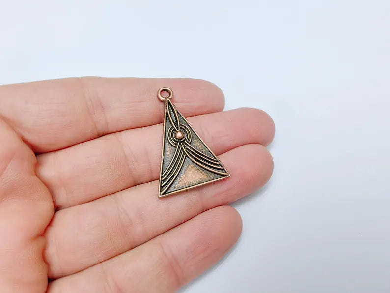 Abstract Lines Triangle Charm Pendant, Boho Charm, Modern Lines Earring Charm, Necklace Parts, Antique Copper Plated Zamac 37x24mm G36659