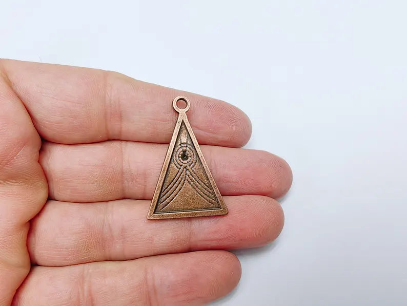 Abstract Lines Triangle Charm Pendant, Boho Charm, Modern Lines Earring Charm, Necklace Parts, Antique Copper Plated Zamac 37x24mm G36659