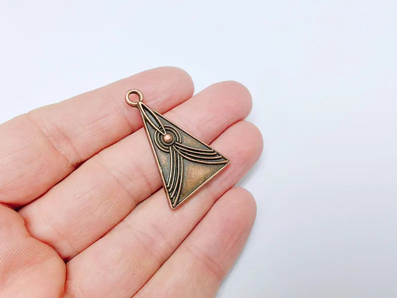 Abstract Lines Triangle Charm Pendant, Boho Charm, Modern Lines Earring Charm, Necklace Parts, Antique Copper Plated Zamac 37x24mm G36659