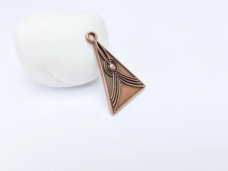 Abstract Lines Triangle Charm Pendant, Boho Charm, Modern Lines Earring Charm, Necklace Parts, Antique Copper Plated Zamac 37x24mm G36659