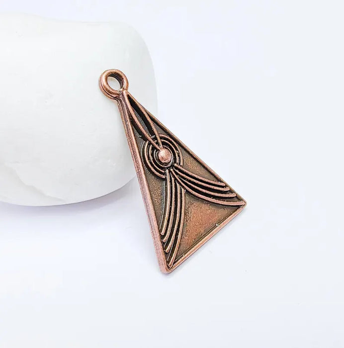 Abstract Lines Triangle Charm Pendant, Boho Charm, Modern Lines Earring Charm, Necklace Parts, Antique Copper Plated Zamac 37x24mm G36659