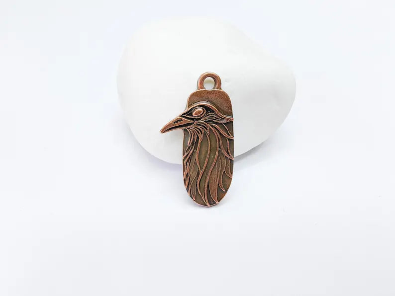 2 Raven Charm Pendant, Gothic Boho Charm, Nature Earring Charm, Mystical Crow Bird, Necklace Parts, Antique Copper Plated 32x17mm G36660