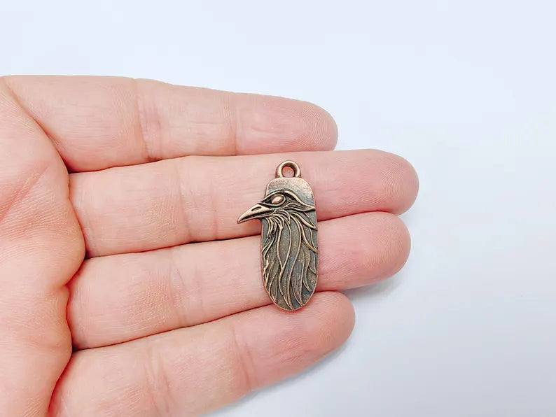 2 Raven Charm Pendant, Gothic Boho Charm, Nature Earring Charm, Mystical Crow Bird, Necklace Parts, Antique Copper Plated 32x17mm G36660