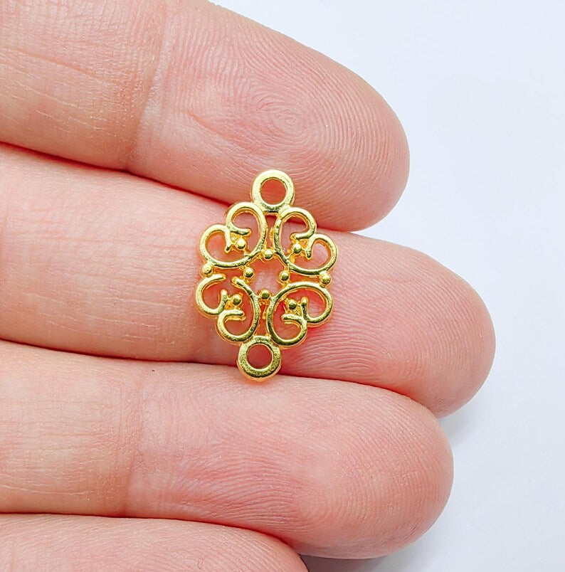 5 Gold Plated Filigree Connector Charms, Earring Charms, Bracelet Charms 19x13mm G36793