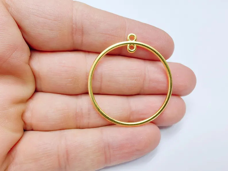 Gold Plated Circle Connector Charm, Earring Charms, Pendant 41x38mm G36795