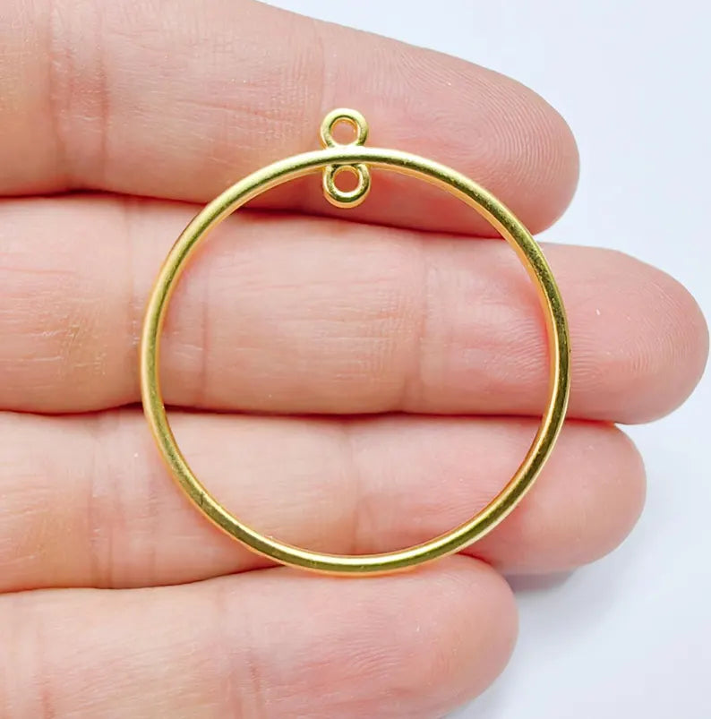 Gold Plated Circle Connector Charm, Earring Charms, Pendant 41x38mm G36795