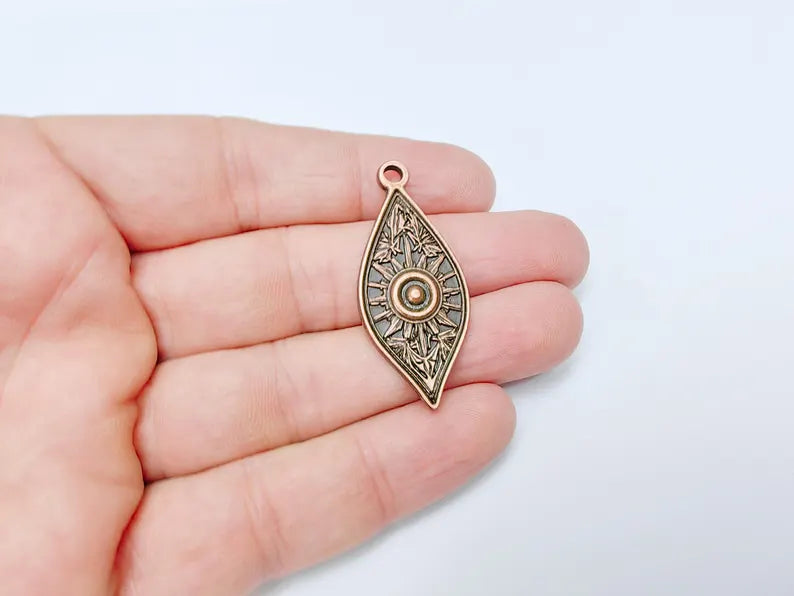 Sunburst Charms, Sun Bohemian Pendant, Boho Charm, Earring Charms, Ornate Dangle Pendant, Antique Copper Plated 43x18mm G36663