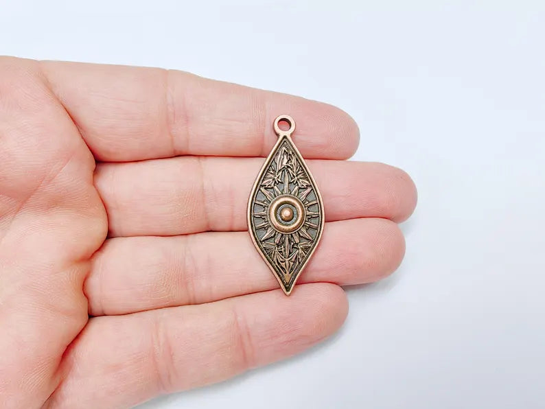 Sunburst Charms, Sun Bohemian Pendant, Boho Charm, Earring Charms, Ornate Dangle Pendant, Antique Copper Plated 43x18mm G36663