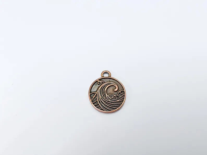 Ocean Wave Charm Pendant, Nautical Sea Life Charm, Beach Boho Earring Charms, Dangle Pendant, Antique Copper Plated Zamac 24x20mm G36664
