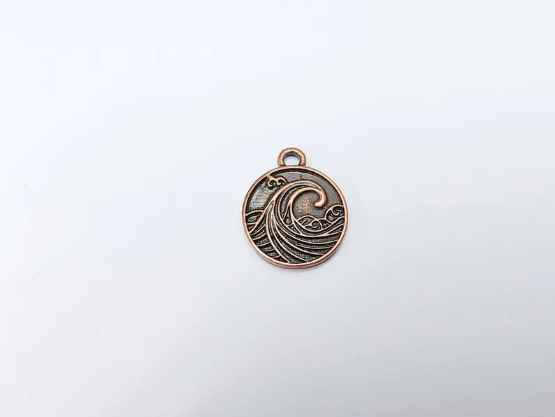 Ocean Wave Charm Pendant, Nautical Sea Life Charm, Beach Boho Earring Charms, Dangle Pendant, Antique Copper Plated Zamac 24x20mm G36664