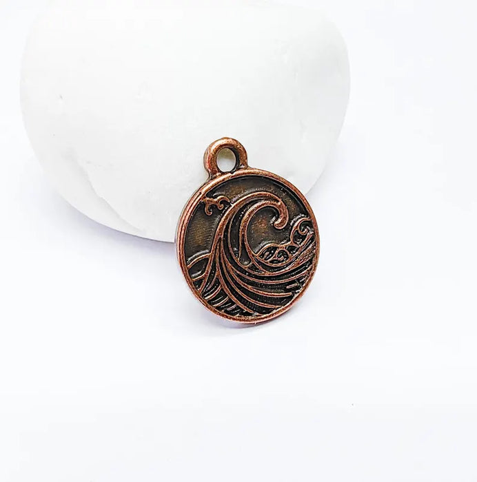 Ocean Wave Charm Pendant, Nautical Sea Life Charm, Beach Boho Earring Charms, Dangle Pendant, Antique Copper Plated Zamac 24x20mm G36664