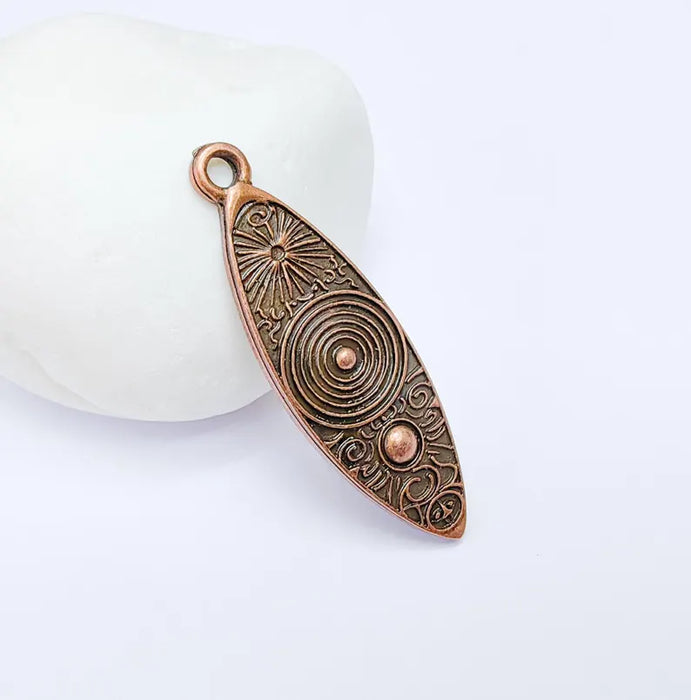 Vintage Sunburst and Spiral Pendant, Boho Tribal Statement Charm, Ethnic Boho Dangle Earring, Antique Copper Plated 45x14mm G36666