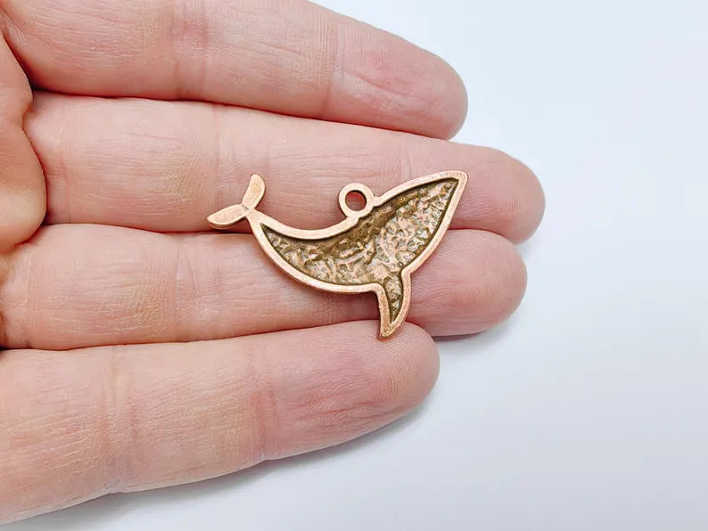 Whale Charm, Whale Pendant, Nautical Boho Charm, Earring Charms, Ocean Dangle Pendant, Mystic Whale, Antique Copper Plated 40x24mm G36667