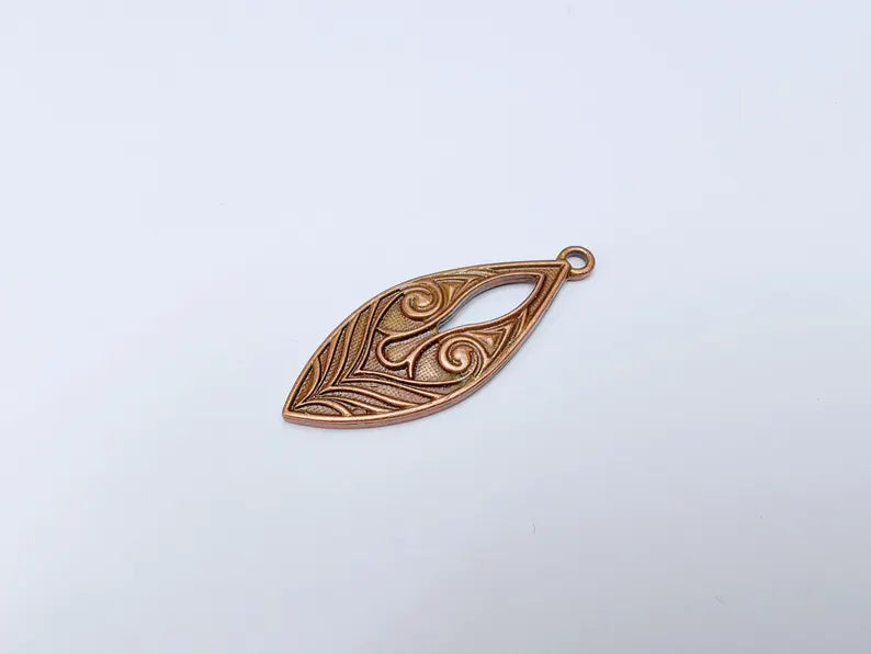 Elegant Scrollwork Pendant, Boho Charms, Earring Charms, Copper Dangle Pendant, Necklace Parts, Antique Copper Plated 51x20mm G36670