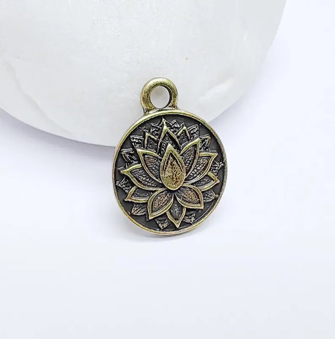 4 Lotus Flower Charms, Boho Charms, Earring Charms, Bronze Dangle Pendant, Necklace Parts, Antique Bronze Plated 19x15mm G36672