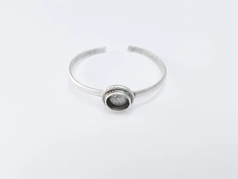 Bracelet Blank Resin Cuff Dry Bezel Glass Cabochon Base Adjustable Antique Silver Plated Brass (12mm Blanks) G36679