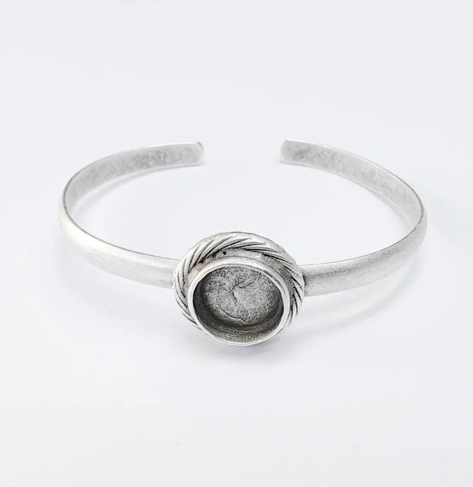 Bracelet Blank Resin Cuff Dry Bezel Glass Cabochon Base Adjustable Antique Silver Plated Brass (12mm Blanks) G36679