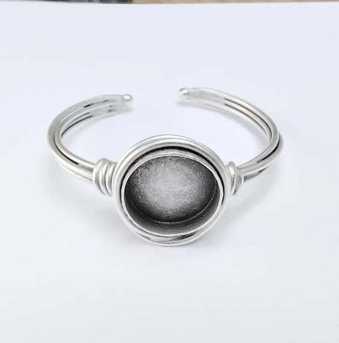 Wire Wrapped Bracelet, Bangle Bracelet Bezel, Wrap Cuff Resin Blank, Wristband Cabochon Base, Adjustable Antique Silver Brass (20mm) G36680