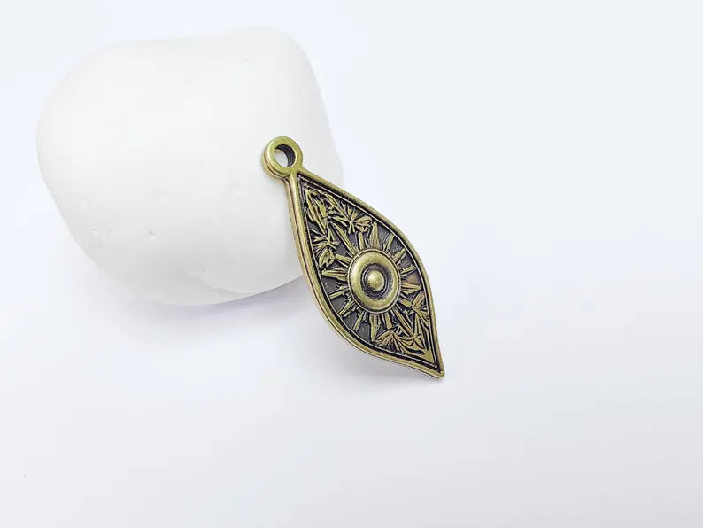 Sunburst Charms, Sun Bohemian Pendant, Boho Charm, Earring Charms, Ornate Dangle Pendant, Antique Bronze Plated 43x18mm G36687