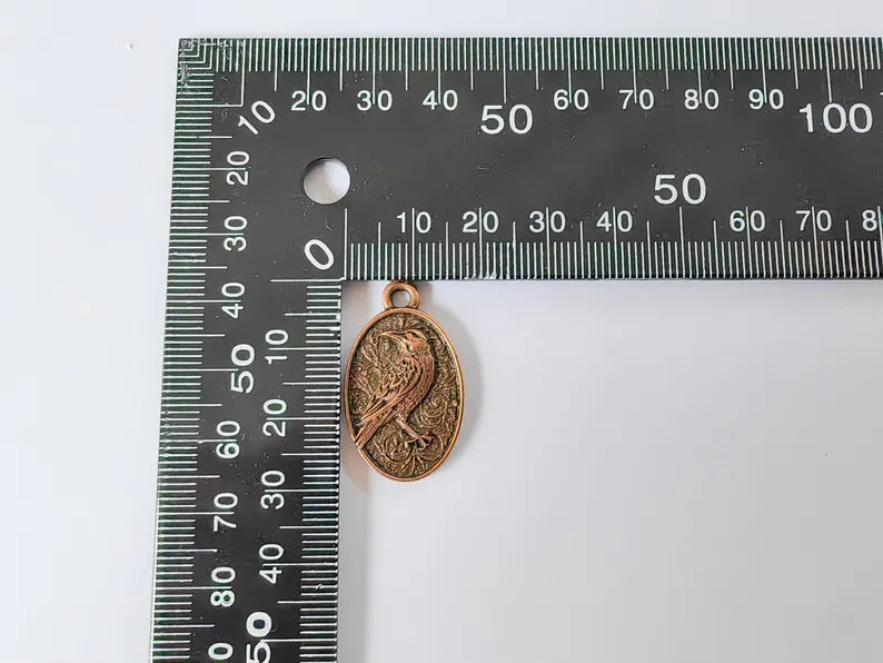 Raven Charm Pendant, Gothic Boho Charm, Nature Earring Charm, Mystical Bird, Necklace Parts, Antique Copper Plated 29x17mm G36688