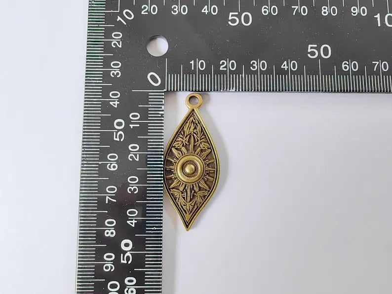 Sunburst Charms, Sun Bohemian Pendant, Boho Charm, Earring Charms, Ornate Dangle Pendant, Antique Bronze Plated 43x18mm G36687
