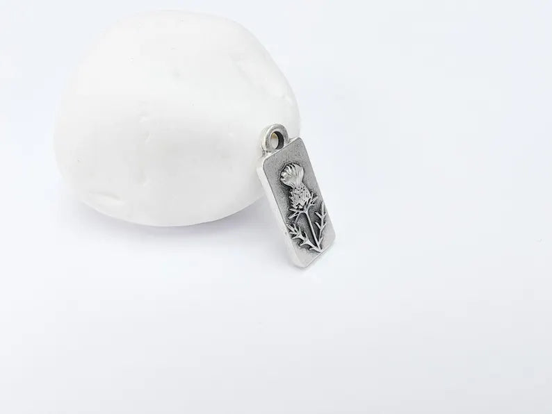 Thistle Flower Charms, Floral Earring, Necklace Parts, , Antique Silver Plated Zamac 26x10mm G36691